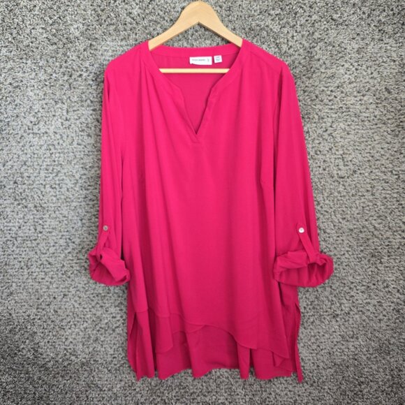 Susan Graver Top Womens Plus 22WP Pink Tunic Split Neck Semi Sheer Blouse Ladies - Picture 1 of 7
